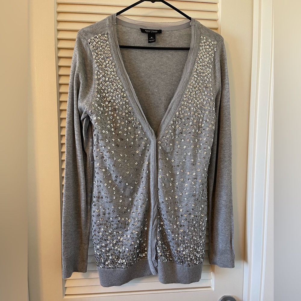 WHBM silver sequin long cardigan